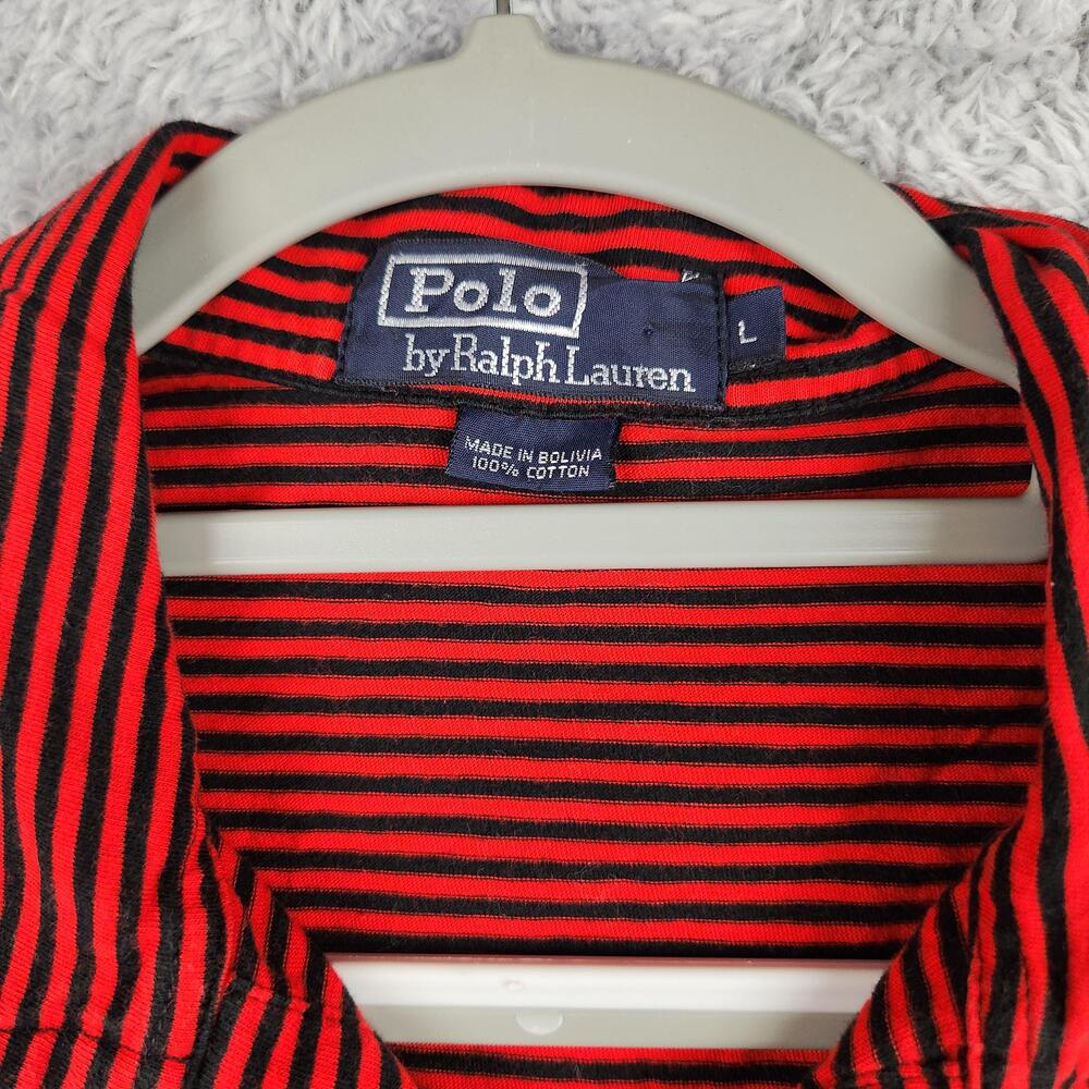 Vintage Polo Ralph Lauren Polo Shirt Mens Large Red Black Stripe Blue Pony Logo